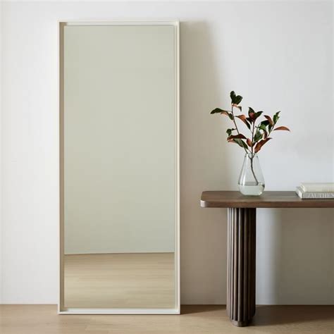 West Elm Floating Wood Floor Mirror, White Lacquer - AptDeco
