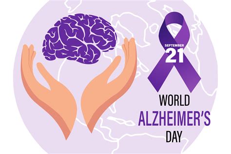 World Alzheimer's Day, banner. Purple awareness ribbon and human brain ...