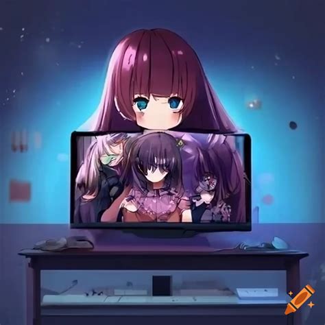 Anime girl watching tv on Craiyon