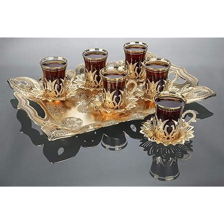 Buy BOSPHORUS Turkish Tea Glasses Set with Saucers Holders Spoons ...