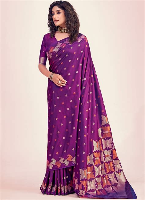Charismatic Purple Banarasi Saree In Zari Weaving Work For Wedding ...