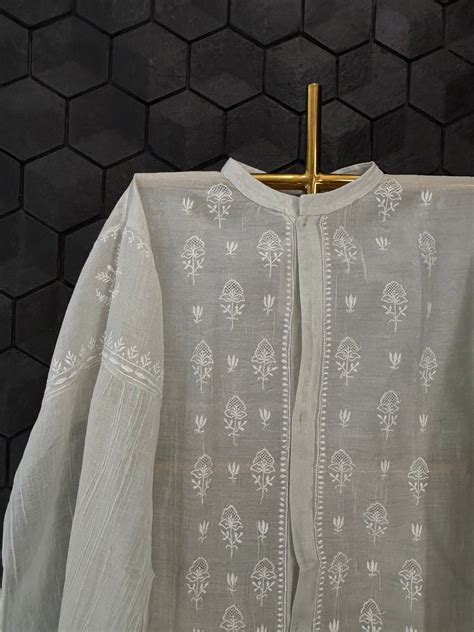 Green Mul Chanderi Chikankari Co-ord sets