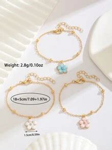 3pcs/Set Cute Fashion Flower Charm Beaded Bracelet For Kids Girls ...