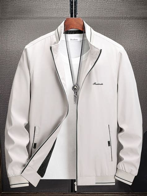 Men Letter Embroidery Zip Up Jacket Without Tee | Cool jackets for men ...