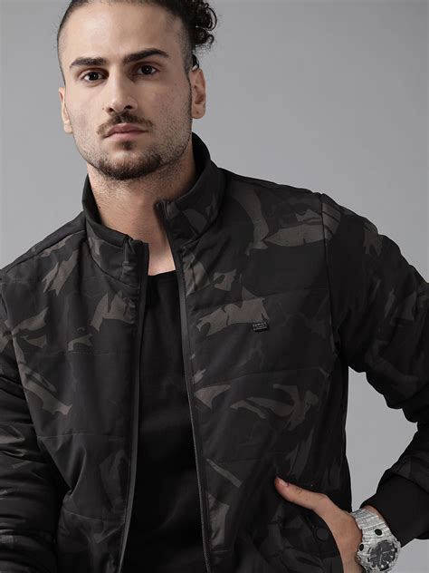 Roadster Men Olive Green & Black Camouflage Print Padded Jacket - Price ...