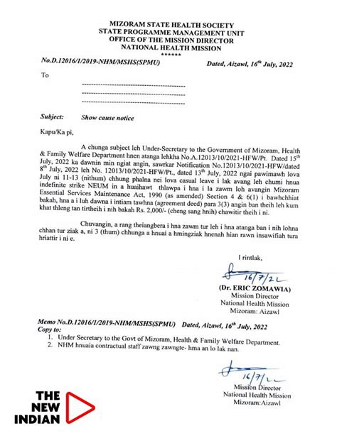 Mizoram NHM Issues Show Cause Notice To Staff On Strike THE NEW INDIAN ...
