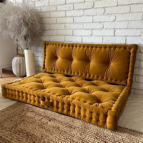 Mustard Velvet Floor Cushion, Various Colors and Custom Size, French ...