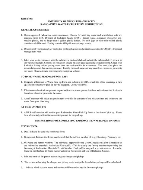 Fillable Online RADIOACTIVE WASTE PICK UP FORM INSTRUCTIONS Fax Email ...