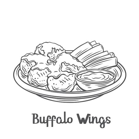Buffalo wings outline icon. drawn roasted chicken wings with celery ...
