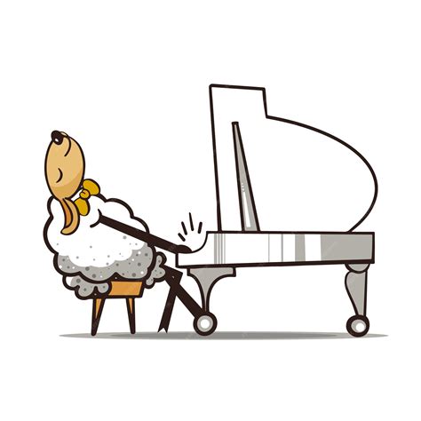 ピアノを弾く羊。シンプルなカラフルなイラストを落書き。ベクター。面白い動物のキャラクター。白 b | プレミアムベクター