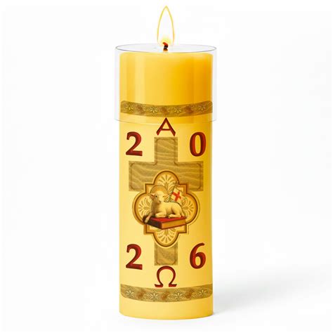 Círio Pascal Adesivado Cordeiro Marfim 2026 - 20 X 7 cm Amarelo - Casa ...