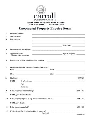 Unoccupied Property Enquiry Form - Fill and Sign Printable Template Online
