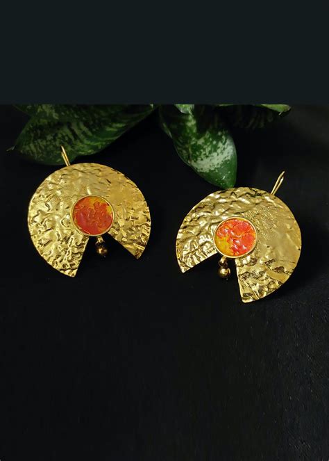 Get Orange Enamel Patch Detail Circular Drop Earrings at ₹ 2500 | LBB Shop