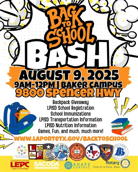 2025 Back to School Bash, Baker 6Th Grade Campus, La Porte, 9 August ...