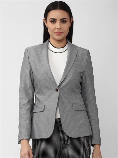 Buy Van Heusen Woman Women Grey Striped Single Breasted Formal Blazers ...