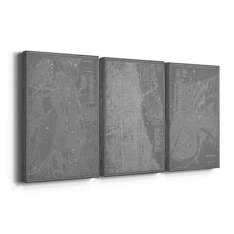 Latitude Run® City Map of Boston -Custom Wrapped Gallery Canvas - 3 Pieces | Wayfair