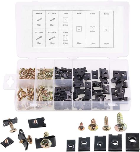 Glarks 170Pieces U-Clip and Screw Assortment, 5 Size U-Style Clip-On ...