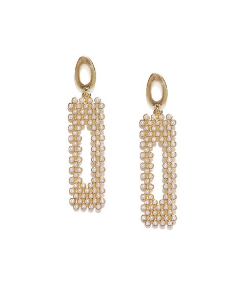 Gold-Toned & White Geometric Drop Earrings