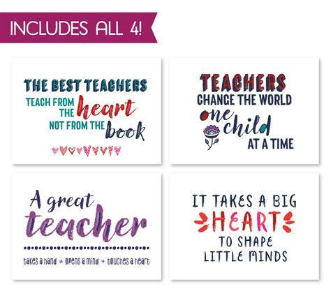 School Teacher Quotes Printable Card Bundle, Teacher Appreciation Day Cards, Teacher Thank You E ...