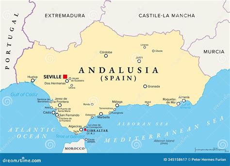 Andalusia, a Region of Spain, with Capital Seville, Political Map Stock ...