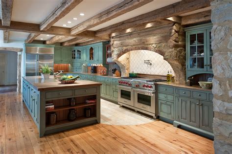 Rustic Farmhouse Kitchen with Stone Range Hood in Pennsylvania