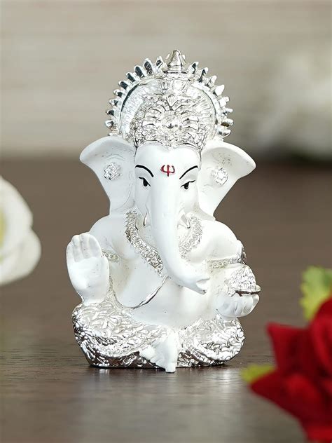Buy eCraftIndia Silver White Resin Lord Ganesha Idol for Home Decor ...