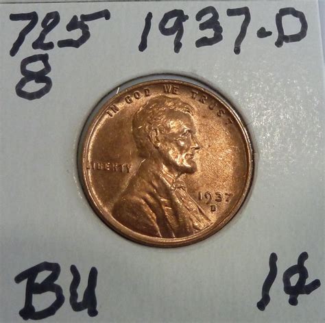 1937-D RED UNCIRCULATED Lincoln Wheat Cent ( 725-08 ) - For Sale, Buy ...