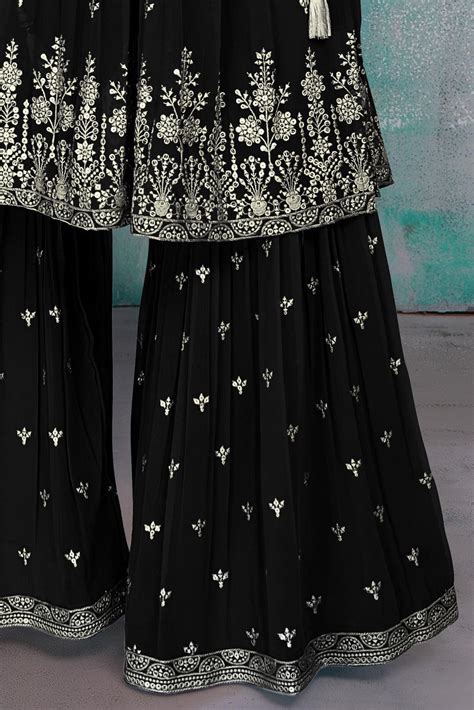 Black Thread, Mirror and Stone work Alia Cut Peplum Top and Sharara Se ...