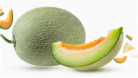 Premium Photo | Green cantaloupe melon with cut slice flying in the air ...