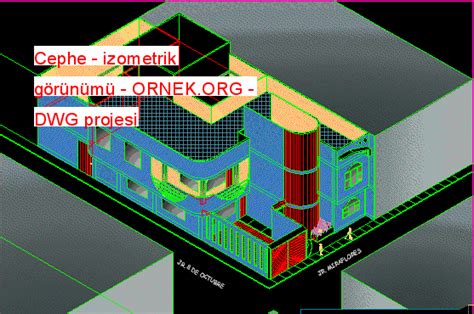 Cephe - izometrik görünümü dwg projesi - Autocad Projeler