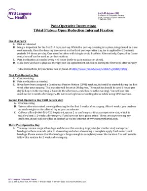 Fillable Online Post-Op Instructions Tibial Tubercle ORIF.docx Fax ...