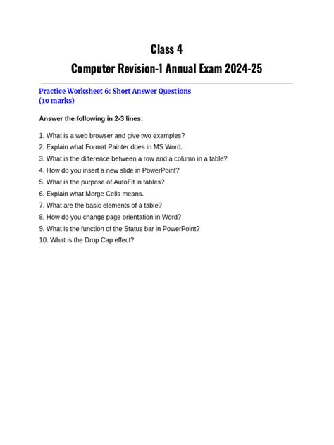 Computer Class 4 Worksheet 的图像结果