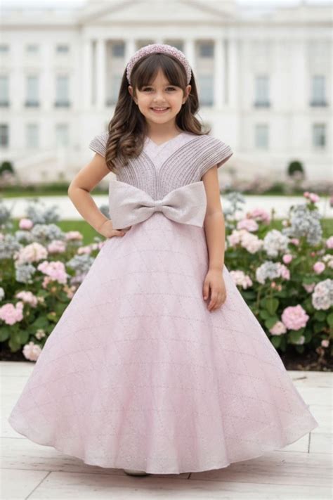 Blush Pink Shimmer Bow Detail Party Gown For Girls – Lagorii Kids