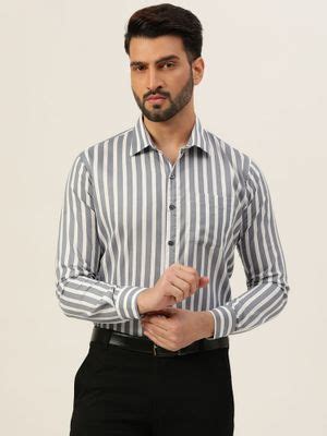Buy JAVINISHKA Premium Grey Stripes Formal Men Shirt Online