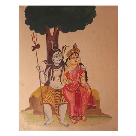 Kalighat Painting of LordÂ Shiv And Mata Parvati