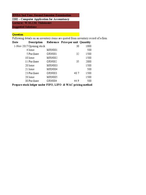 Stock Ledger Card Using FIFO Method 的图像结果