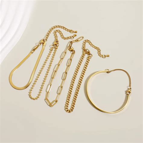 Buy CONRAN KREMIX Gold Chain Bracelets Set For Women Girls Stackable ...