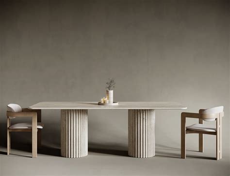 Rectangular Travertine Dining Table - Fluted Legs – Bedú Atelier