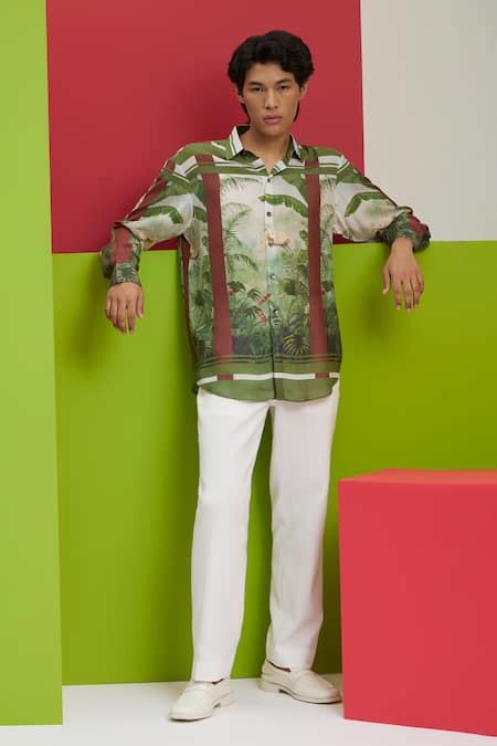 Buy Green Cotton Mirage Printed Shirt For Men by Nautanky Online at Aza ...