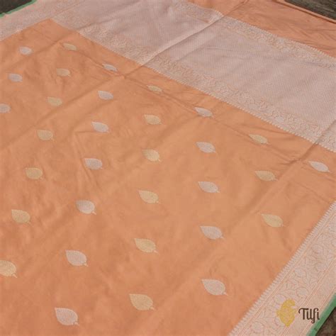 Coral Peach Pure Katan Silk Handloom Banarasi Saree - Tilfi