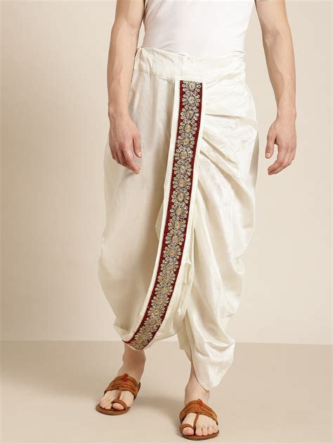 Sojanya (Since 1958), Men's Silk Blend Cream Embroidery Stitched Dhoti