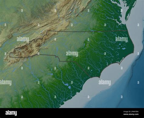 North Carolina, state of United States of America. Colored elevation ...