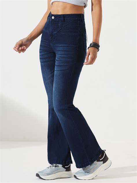 Women's Navy Blue Bootcut High Rise Clean Look Regular-Length ...