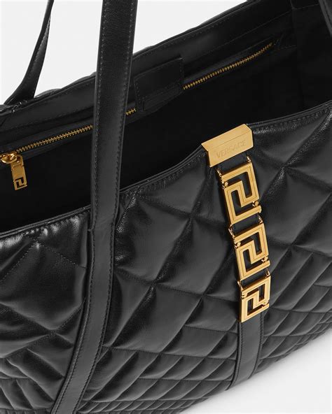Greca Goddess Large Tote Bag Black,Gold | VERSACE US