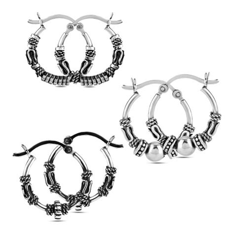 LeCalla - Buy 925 Sterling Silver 3 Pairs Bali Hoop Earrings for Girl ...
