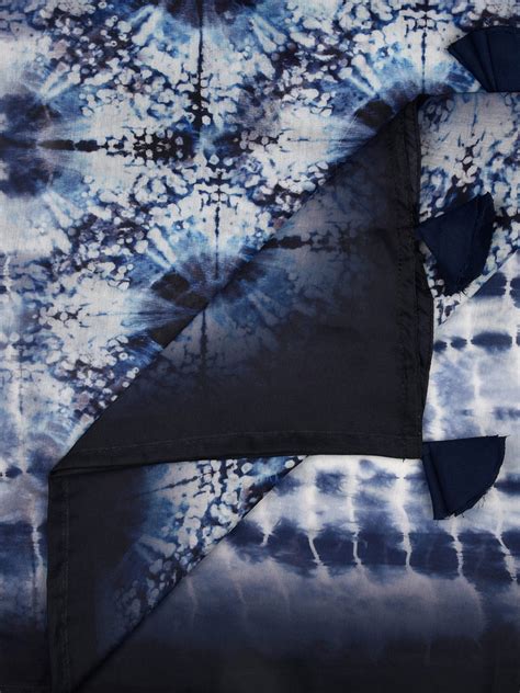 Indigo & White Shibori Printed Blended Silk Dupatta. Dupatta Bazaar