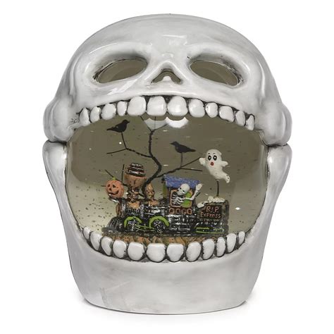 Roman LED Skull With Train Scene And Glitter Swirl Table Decor