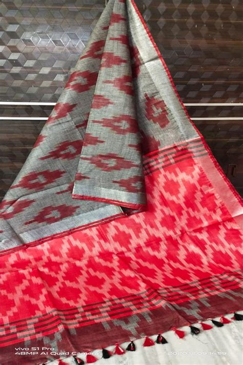 Handwoven Cotton Ikat Saree | Linen World