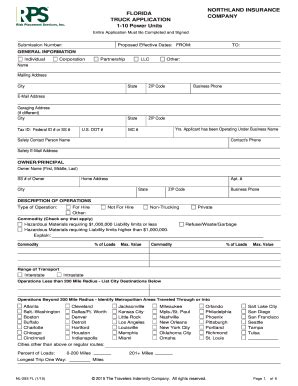 Fillable Online NORTHLAND INSURANCE FLORIDA COMPANY TRUCK APPLICATION 1 ...