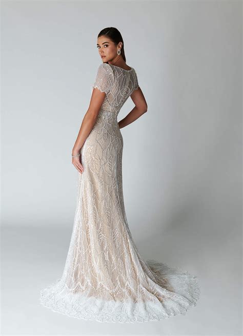 Azazie Bijou Diamond White Nude Sheath Sequins Lace Dress | Azazie